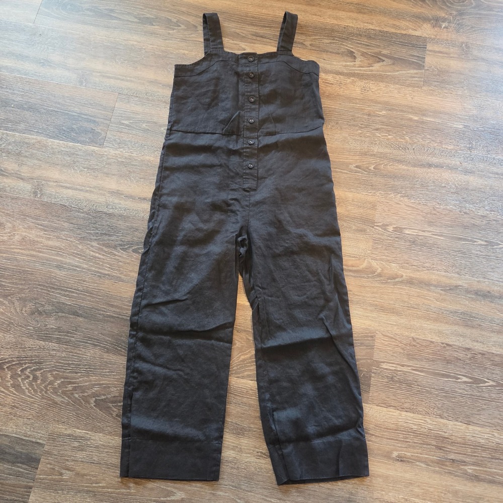Everlane Womens Black 100% Linen Wide Leg Button Front Jumpsuit Jumper Size 4